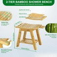 Bamboo Shower Bench, AShaped Spa Seat with Storage Shelf for Shaving