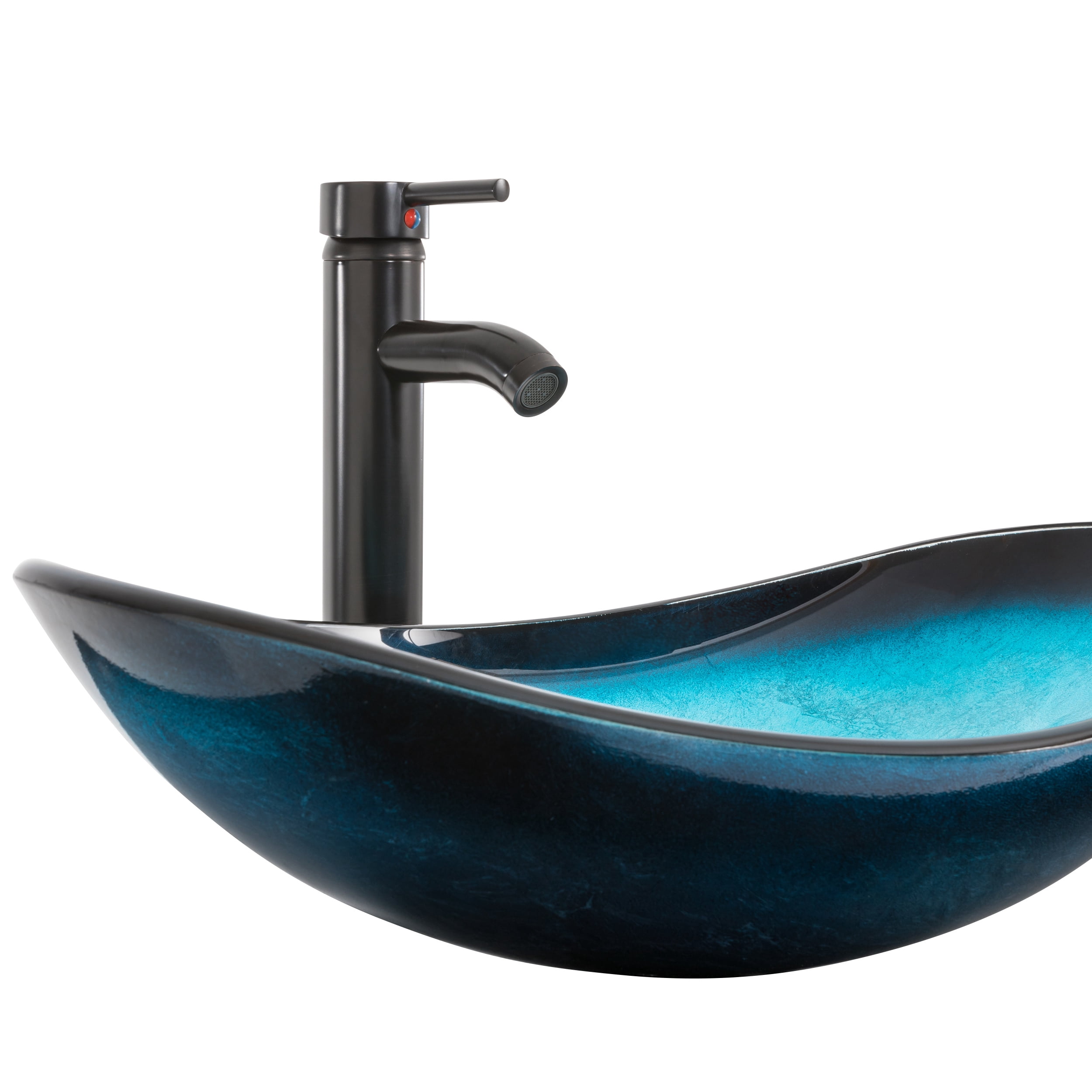 Eclife Bathroom Vessel Sink Set, Blue Glass Boat Basin Bowl with Oil Rubbed Bronze Faucet Chrome Pop-up Drain