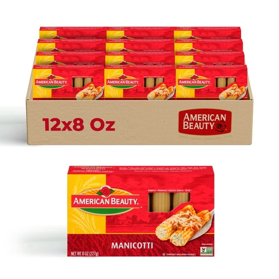 American Beauty Manicotti Pasta, 12-Pack (8 oz Each) – Perfect for Stuffed Pasta Dishes & Italian Style Recipes