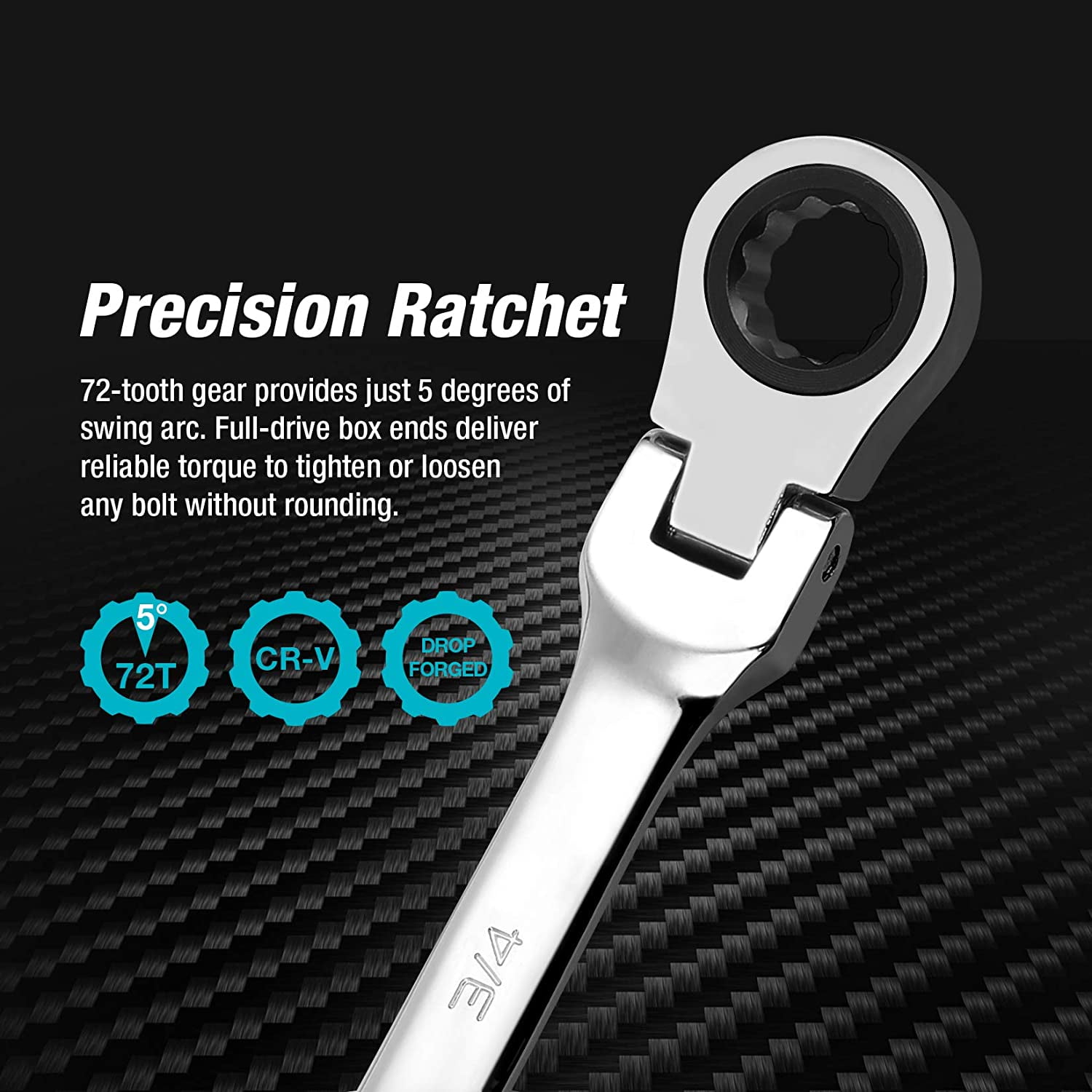 Extra Long Flex-Head Ratcheting Wrench Set, Double Box End Wrench Set, 5-Piece, SAE, 5/16" to 13/16", CR-V Steel, with EVA Foam Tool Organizer