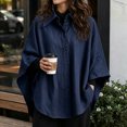 thumbnail image 5 of Sorvello Women Poncho Sleeve Lapel Button Down Oversized Batwing Shirt Outerwear Summer Fall Loose Top Causal Outfits Navy L, 5 of 5