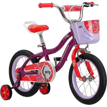 Schwinn Elm Girls Bike for Toddlers and Kids, 12, 14, 16, 18, 20 inch wheels for Ages 2 Years and Up, Pink, Purple or Teal, Balance or Training Wheels, Adjustable Seat