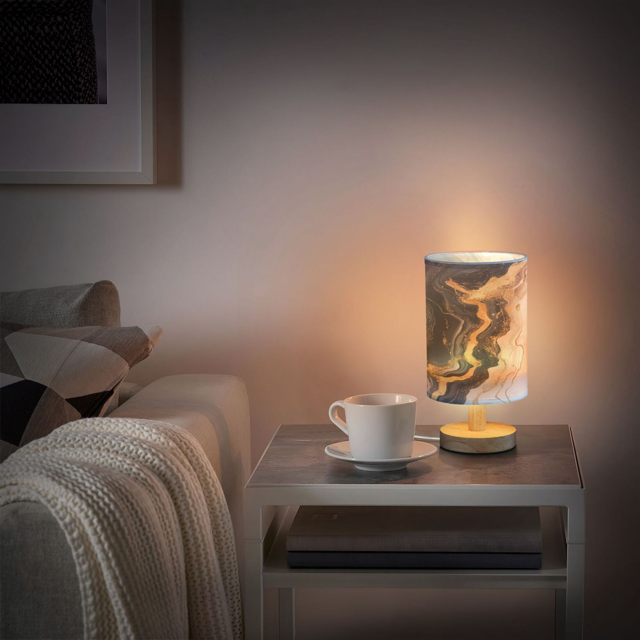 Desk Lamp Bedside Lamp 5.12x9.7In LED Lamp With USB Charging Interface For Bedroom Living Room Office Study Stylish Decoration Black Marble