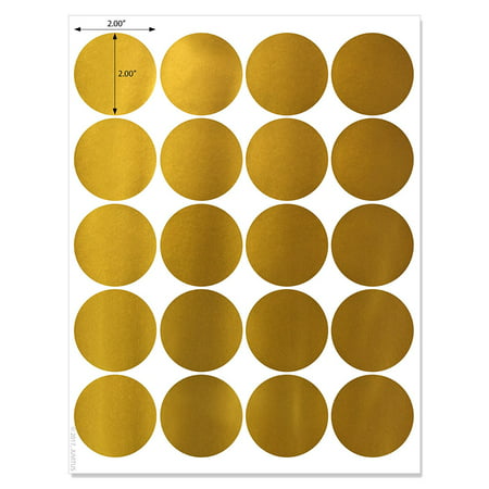 Shiny Gold Foil 2 Inch Diameter Circle Labels for Laser Printers with Downloadable Template and Printing Instructions, 5 Sheets, 100 Labels
