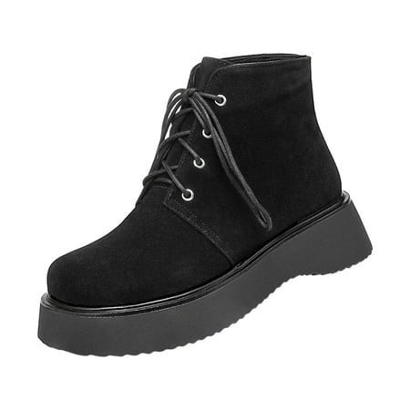 

Christmas Deals!2022 Hvyes Women s Boots Mid Heel Round Toe Boots Winter Warm Boots Women Ankle Boots Soild Retro Lace-up Shoes