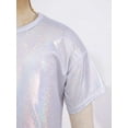 thumbnail image 6 of Runhomal Girls Boys Shiny Metallic Short Sleeve T-Shirt Modern Dance Jazz Hip Hop Top Performance Top Silver 130, 6 of 7