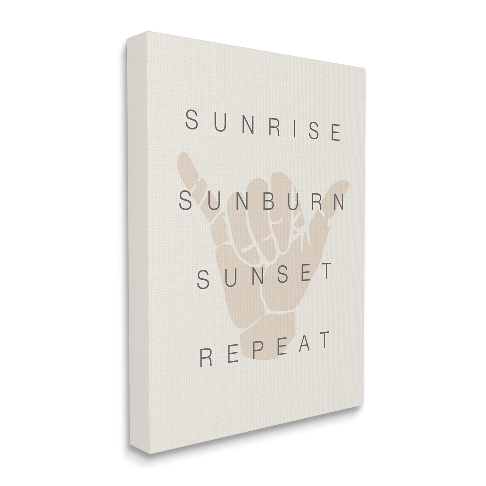 Stupell Industries Sunrise Sunburn Sunset Repeat Beach Phrase Shaka Hand Graphic Art Gallery-Wrapped Canvas Print Wall Art, 30x40, by Daphne Polselli