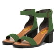 thumbnail image 4 of FSJ Women Open Round Toe Zipper Back Sandals Ankle Strap Low Stacked Block Heels Comfortable Daily Dress Retro Buckle Shoes Size 8 Green, 4 of 6