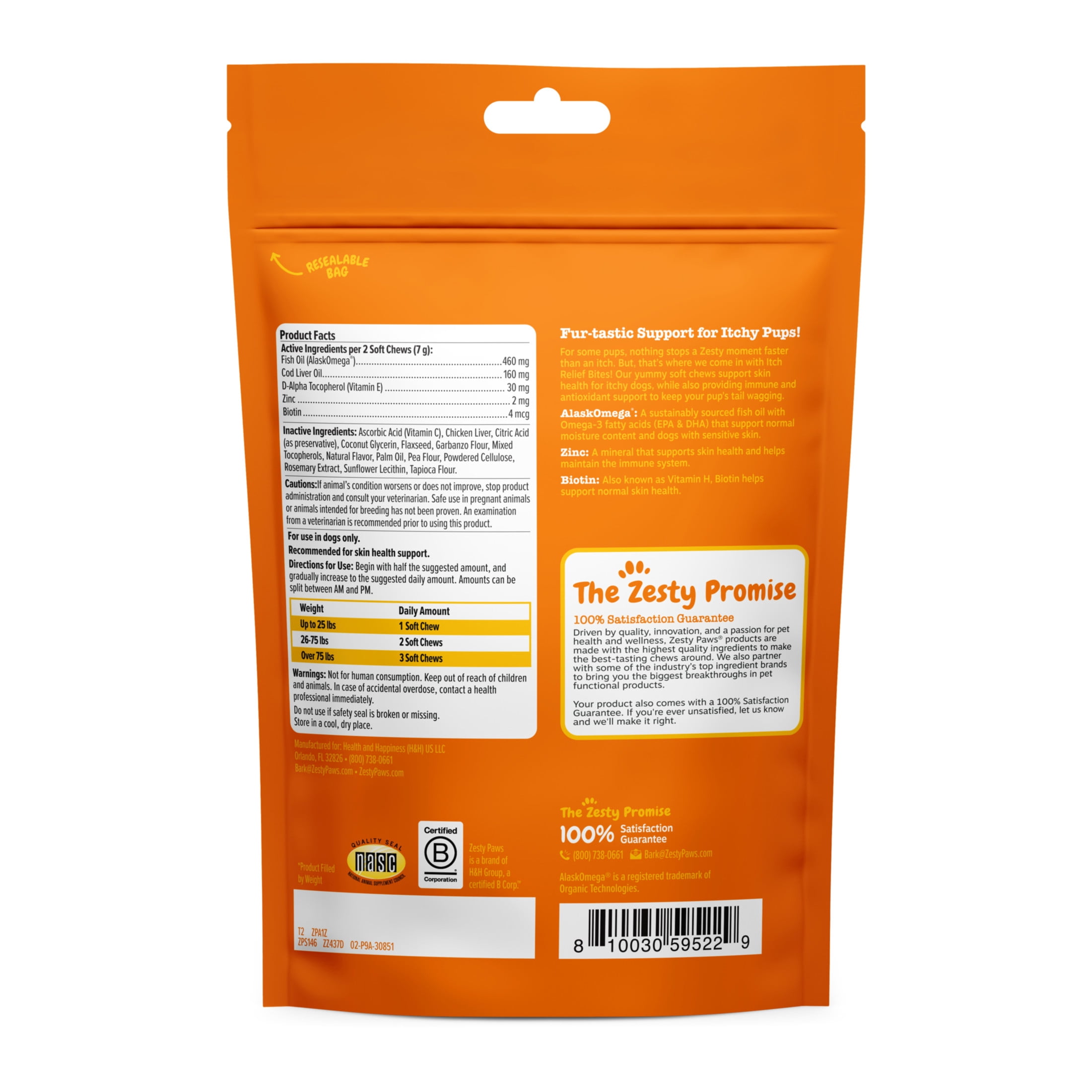 Zesty Paws Itch Relief Bites Chicken Flavor Dog Supplement, 60 Count