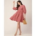 thumbnail image 4 of Moomaya Solid Flared Dress For Women Round Neck Long Sleeves Tiered Short Summer Dress, 4 of 8
