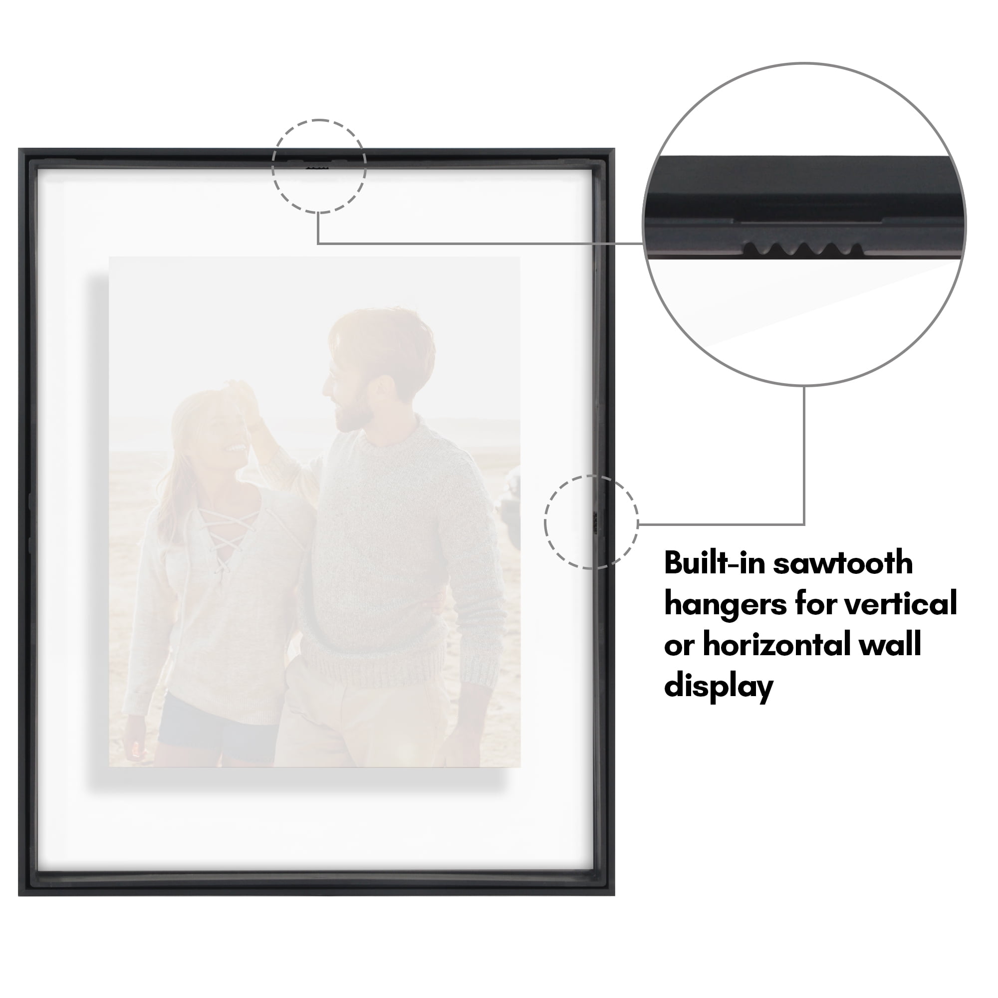 Americanflat 11x14 Picture Frame with Shatter-Resistant Glass Aluminum Floating Display Photo Float - Black