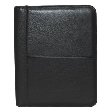Black Italian Leather Portfolio - Size one size Genuine Leather Zip-Around Portfolio, Black