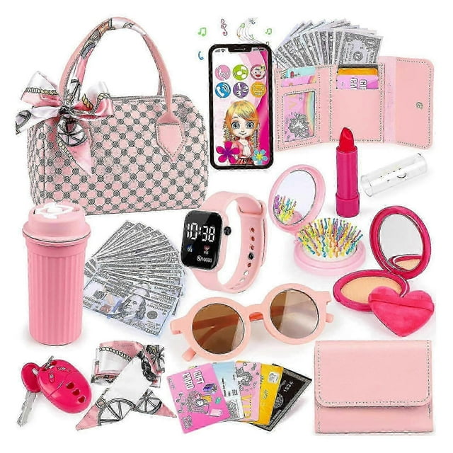 Play Purse for Little Girls, Princess Pretend Play Set, Play Handbag with Mobile Phone & Makeup Toys for Girls Gift (31pcs) 2025