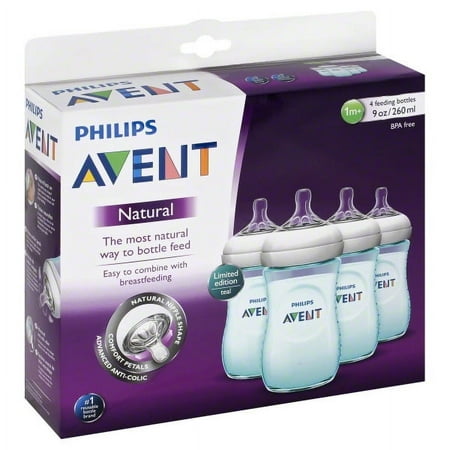 Philips AVENT Natural Bottle, Teal, 9 Ounce, 4 Count