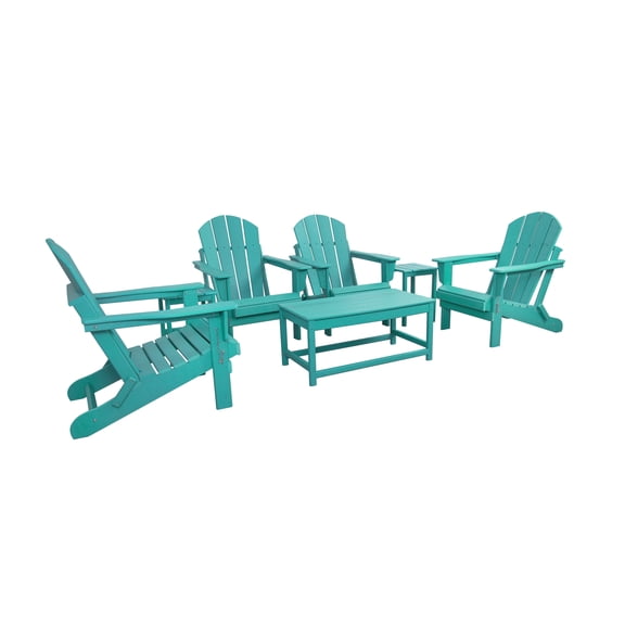 7-Piece Poly Adirondack Conversation Set Coffee Table, Side Table for Outdoor Patio Garden, Turquoise