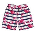 thumbnail image 2 of Honeii's Dark Blue Stripes and Flamingos Print Men's Casual Shorts with Drawstring，Swim Trunks Quick Dry Beach Shorts, 2 of 5