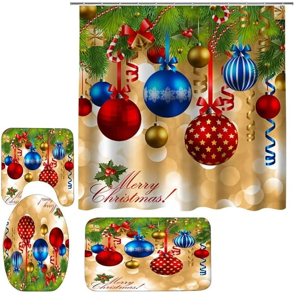 4 Pcs Purple Rose Shower Curtain Sets Non-Slip Rugs Bath Mat Toilet Cover U Shaped Mat Flower Shower Curtain with 12 Hooks Valentine's Day Bathroom Set