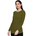 thumbnail image 3 of eloria Women's T-Shirt Round Neck Solid Color Plain Full Sleeve T-Shirt Color: Olive Green | Size: XS, 3 of 7