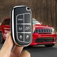 thumbnail image 5 of Key Fob Cover Compatible with Jeep Grand Cherokee Compass Cherokee Renegade Keychain Case Holder Protector,Black, 5 of 7