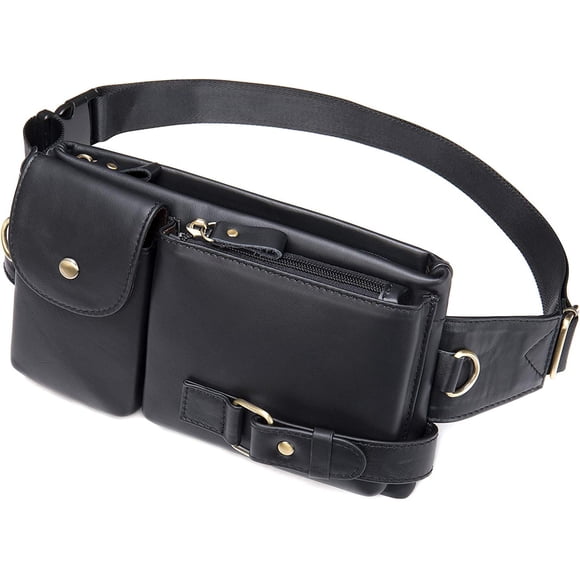 NIUCUNZH Bolso Cruzado Pequeño Vintage con Correa Ajustable y 4 Compartimentos con Zíper, 9.5 x 5.5 x 2 in, Negro