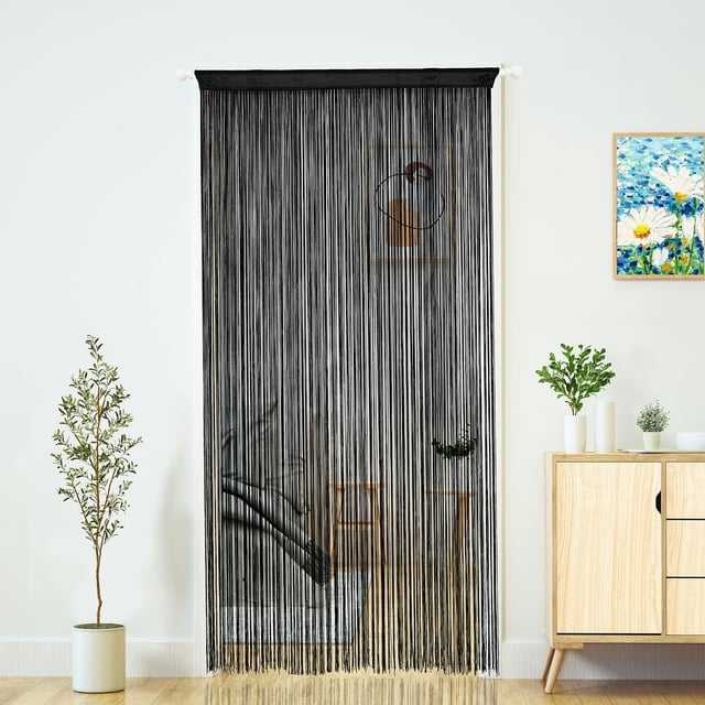 Cortina YaoYue para puerta, 100 x 280 cm, borlas negras