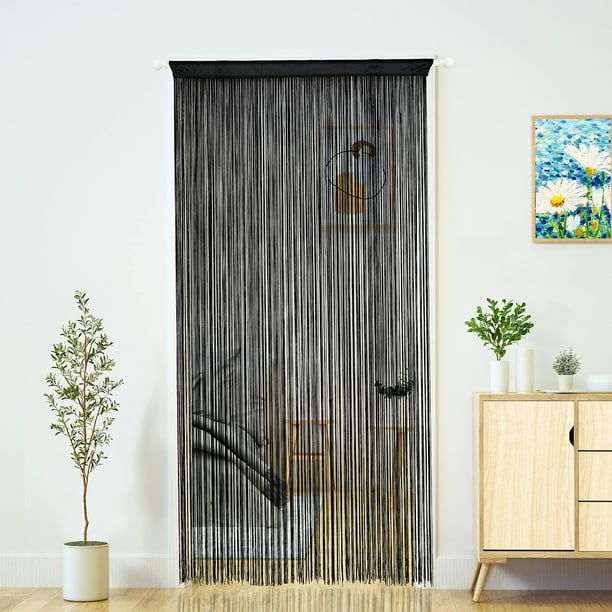 Cortina YaoYue para puerta, 100 x 280 cm, borlas negras