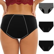 Lovzfmll Women's Period Underwear 3-Pack Cotton Briefs, Leak Proof Panties, Comfortable Menstrual Underwear with Full Coverage and Protection