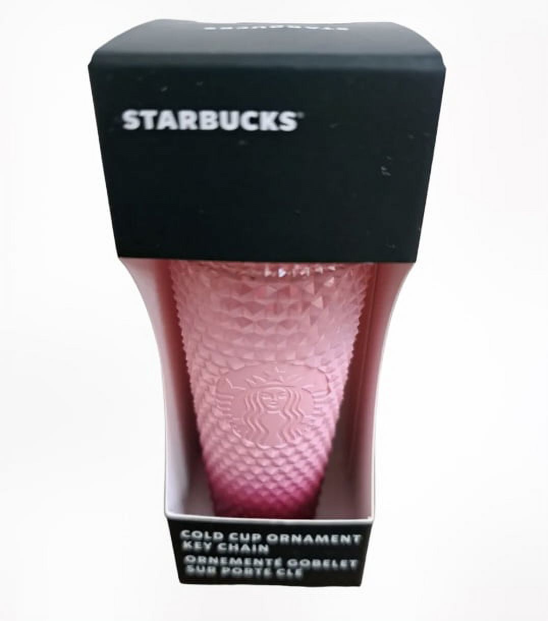STARBUCKS GOLD & PINK STUDDED METALLIC MINI HOLIDAY COLD CUP ORNAMENT  KEYCHAIN