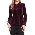 thumbnail image 1 of Blusa de Terciopelo Vintage para Mujeres Otoño Invierno con Cuello de Manga Larga y Botón Frontal Talla L Rojo Oscuro, 1 of 6