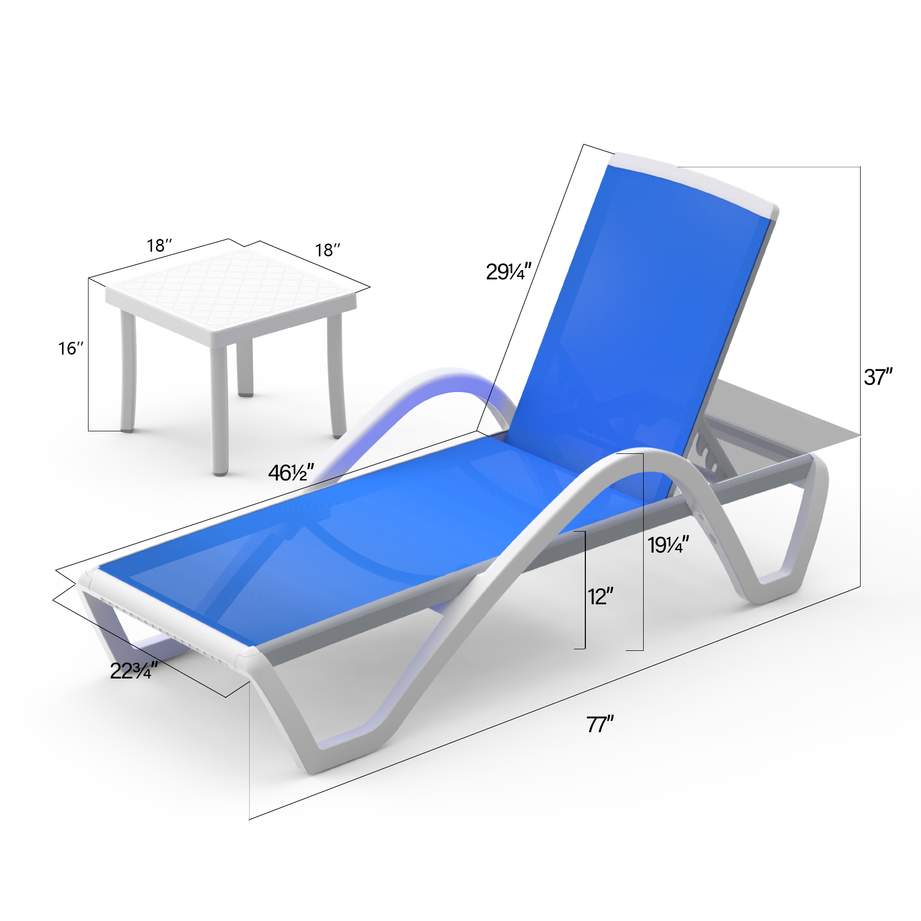 Domi Patio Chaise Lounge Chair Set of 3,Outdoor Aluminum Polypropylene Sunbathing Chair with Adjustable Backrest,Arm,Side Table,for Beach,Yard,Balcony,Poolside(2 Blue Chairs W/Table) - image 2 of 8