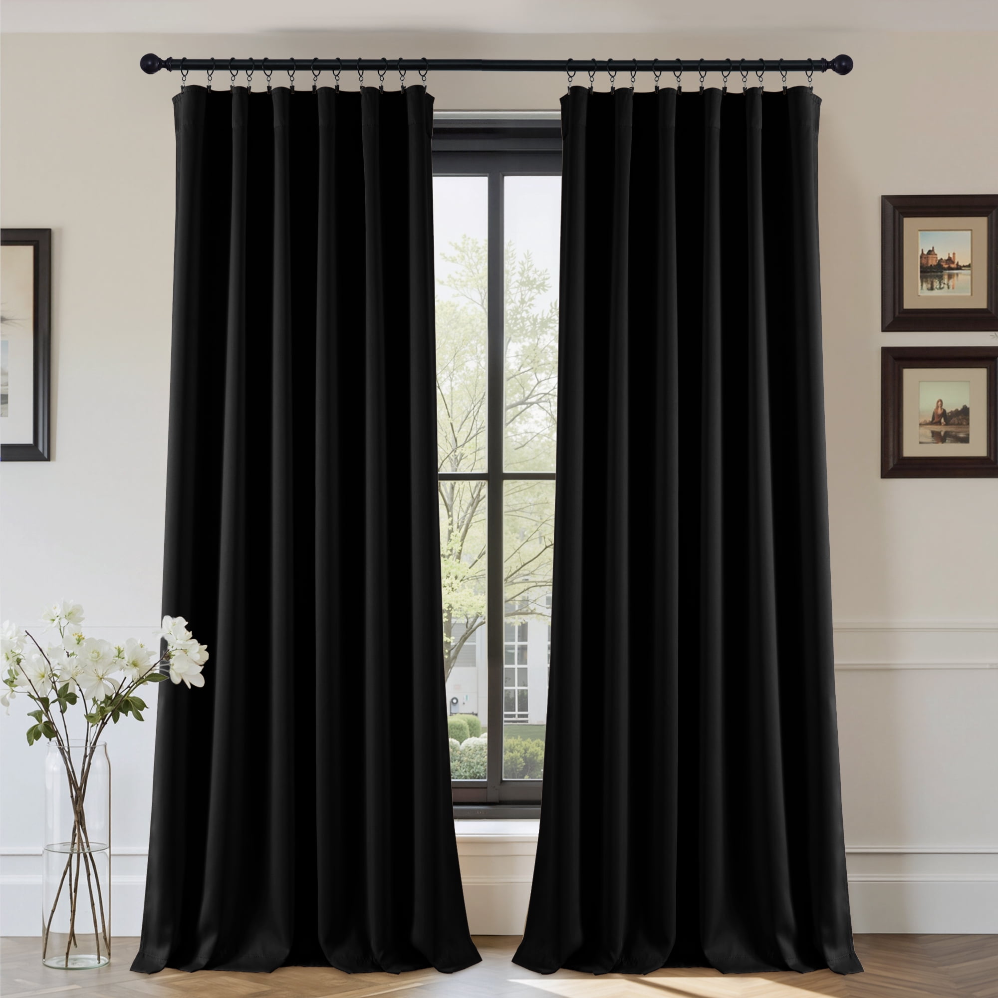 StangH 100% Blackout Black Curtains for Bedroom, Back Tab Winter-proof Drapes Thermal Insulated Noise Reducing Curtains for Kitchen/Nursery/Livng Room, W52 x L84, 2 Panels