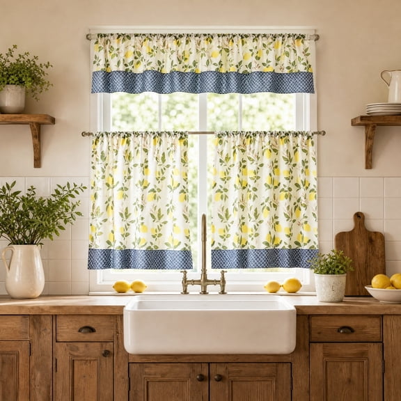 Kitchen Curtains Small Coffee Curtains Basement Filtering And Heat Insulating Curtains 3 Piece Set,Navy