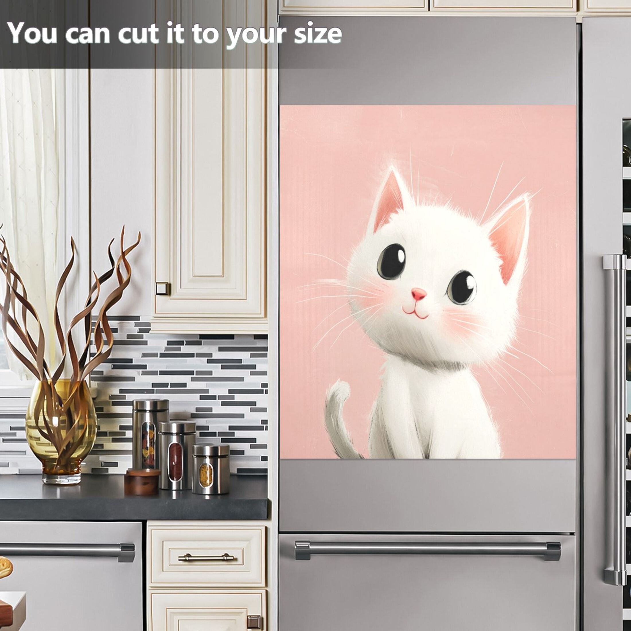 Dishwasher Magnetic Sticker 23x26 Inch Refrigerator Magnetic Sticker Washing Machine Magnetic Sticker Kitchen Panel Magnetic Sticker Home Decor Cute Cat with Black Eyes