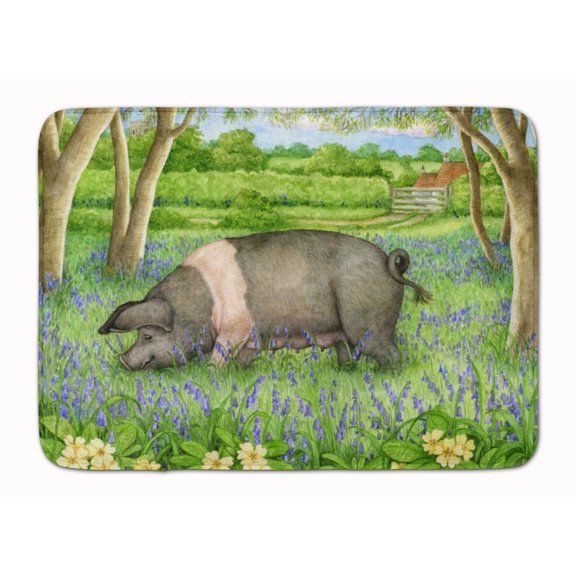 Pig In Bluebells by Debbie Cook Machine Washable Memory Foam Mat