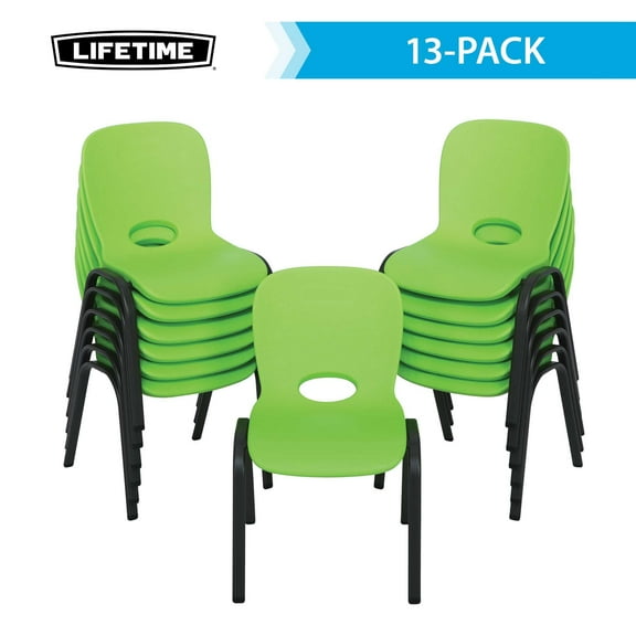 Lifetime Kids Steel Framed Indoor/Outdoor Stacking Chairs, Lime Green, (Set of 13) 80474