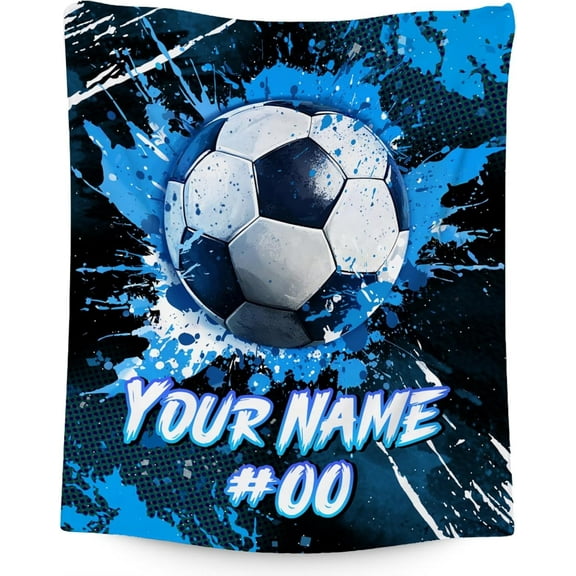 Personalized Soccer Throw Blanket - Soft Fuzzy Sports Throw Blankets for Boys Girls - Custom Soccer Theme Gifts for Soccer Player - 50x60 Inches Large Flannel Blanket for Sofa Couch
