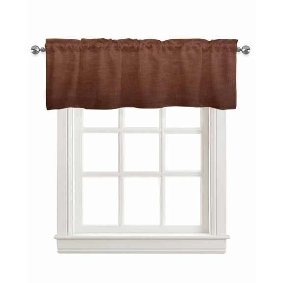Brown Linen Curtain Valance for Bedroom/Bathroom/Kitchen/Office/Living/Dining Room Window,Vintage Farmhouse Leather Texture Solid Color Pocket Topper Drapes Decorative Cafe Drapery Panel 54"x18"