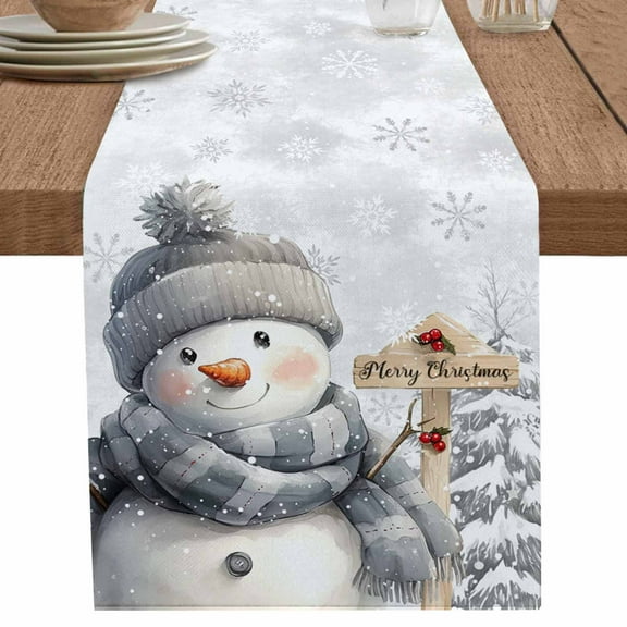 nqOlkjepod Grey Snowman Christmas Table Runner 108 Inches Long Farmhouse Dress Scarves, Xmas Snowflake Tree Gray Dining Tablerunner for Coffee Table/Kitchen Island/Party Décor, 13" x 108"