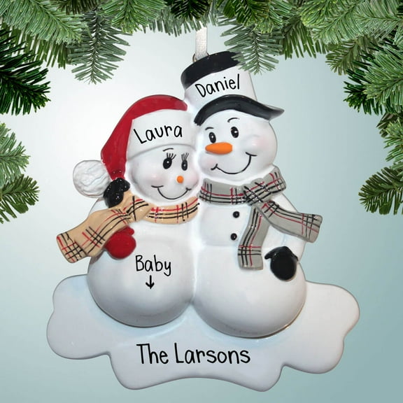 We're Expecting Snowman Couple - Personalized Christmas Ornament - Expecting Parents with Their 1st Baby - Pregnant - Tree Decoration - Great Gift Ideas