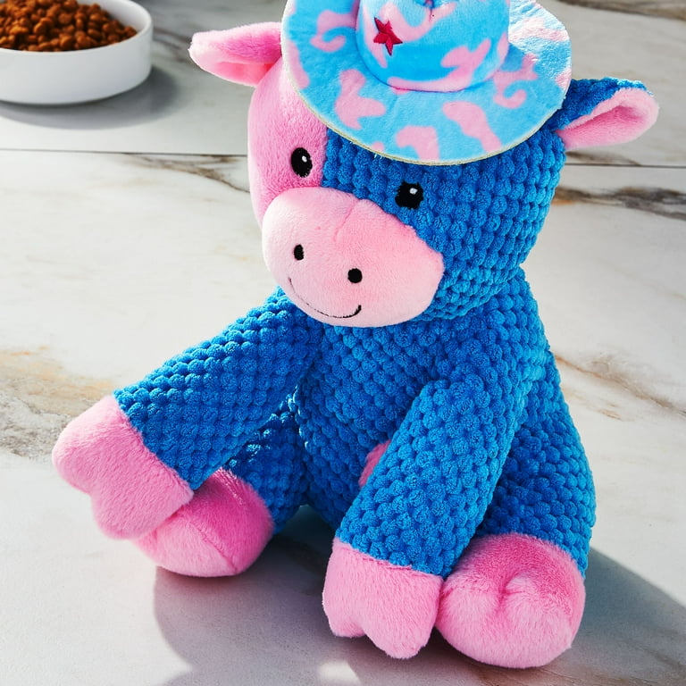 Vibrant Life Valentines Day Pink and Blue Cow Plush Dog Toy