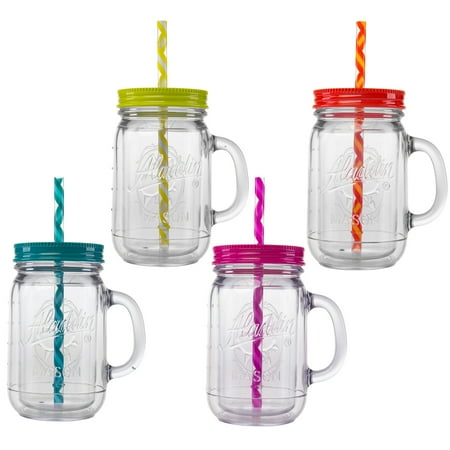 mason plastic aladdin jar tumbler lid straw jars cup mug glasses pack handle 20oz cups straws drinking drink mugs lids