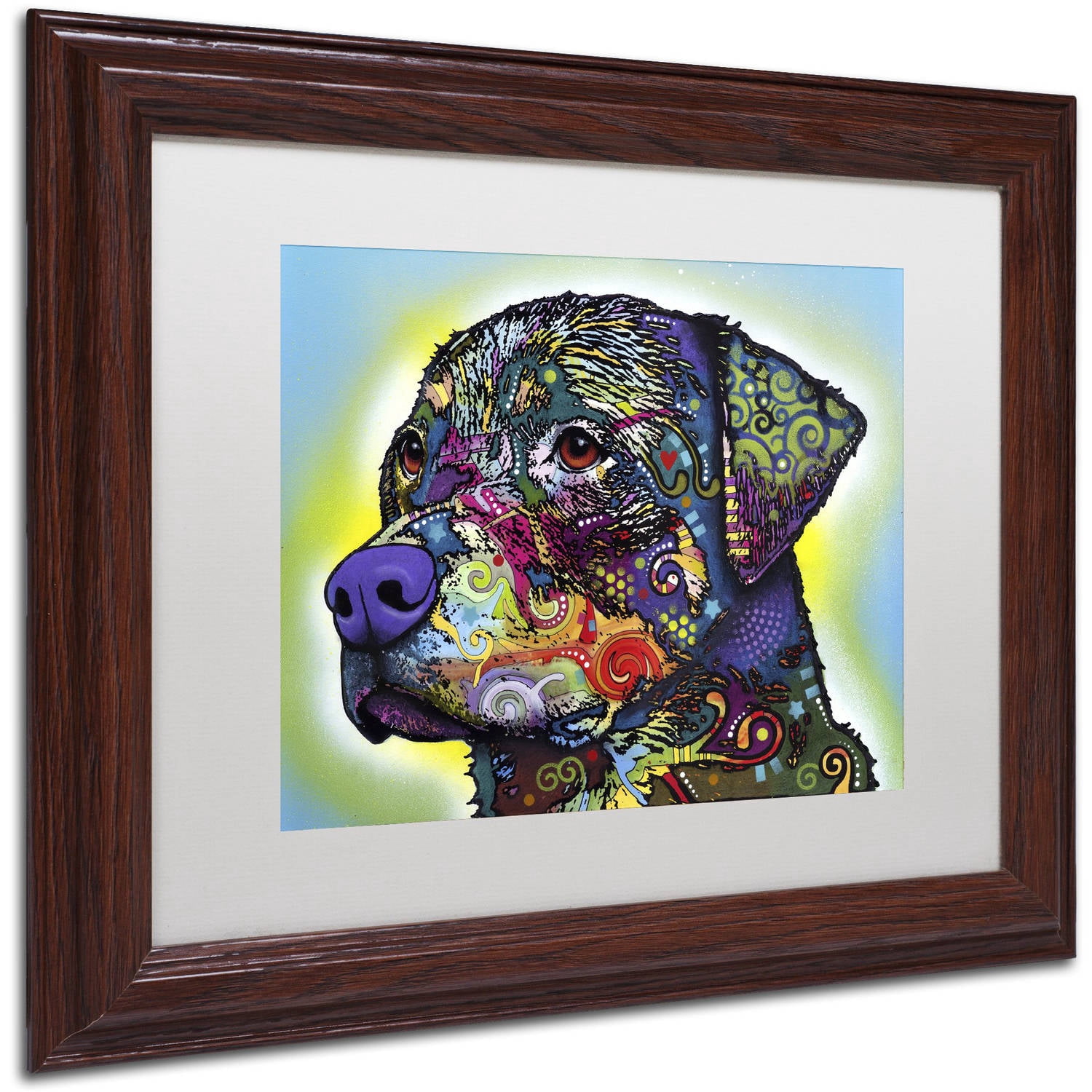 Trademark Fine Art "The Rottweiler" Canvas Art by Dean Russo, White Matte, Wood Frame