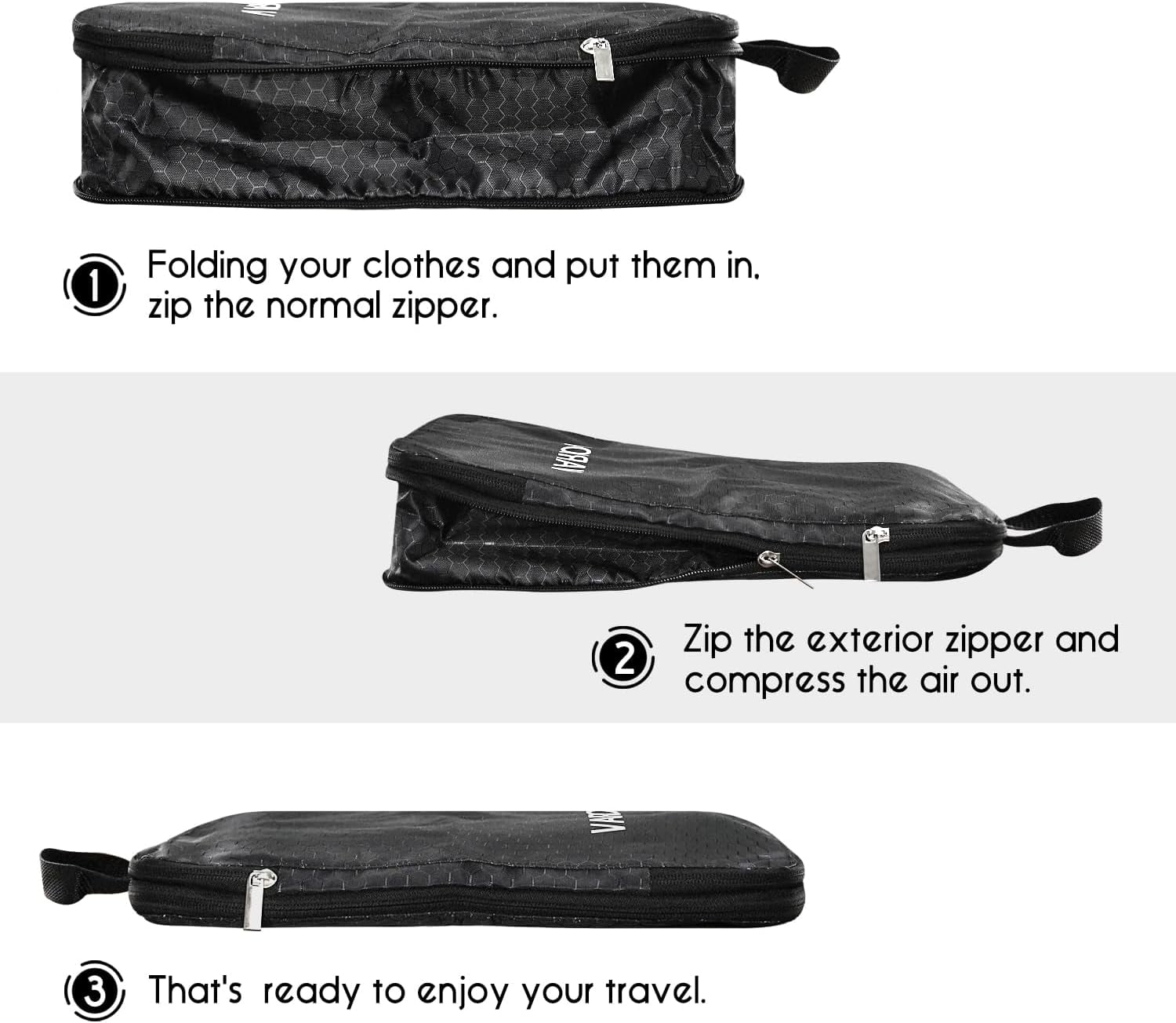6 Set Compression Packing Cubes for Travel,Packing Cubes for Suitcase Luggage Organizer Bags,Travel Essentials for Carry on Backpack,Ultralight and Waterproof for Women（Simple Black and White）