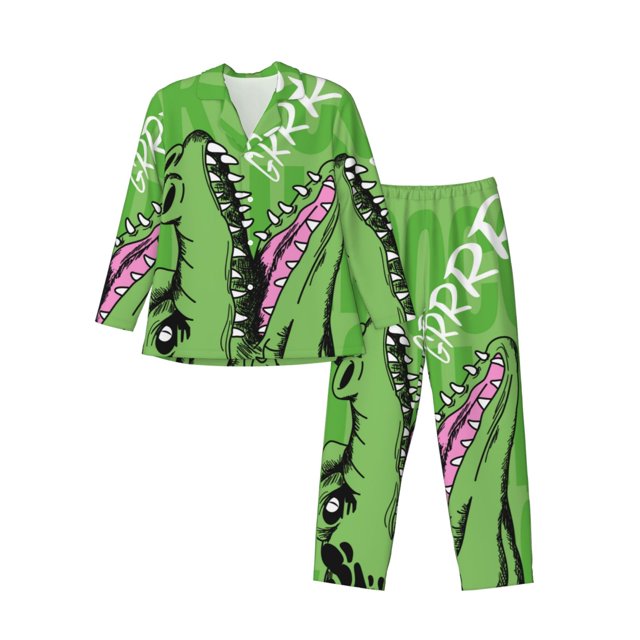 Balery CROCODILE HEAD Pijama para Hombre de Dos Piezas con Manga Larga, Conjunto de Dormir y Descanso Suave con Bolsillos-Small