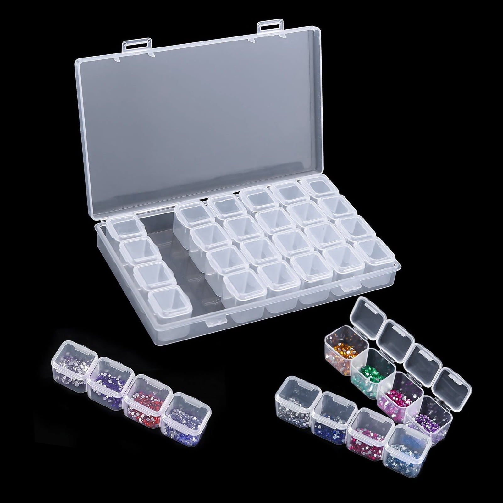 Clear Plastic 28 Slots Adjustable Jewelry Storage Box Case Organizer Container
