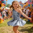 thumbnail image 2 of LIIPEE Girls Dresses Shine Sequins One Shoulder Party Dress With Ruffle Hem Casual Comfortable Soft Breathable Tutu Dress,Black,100, 2 of 4