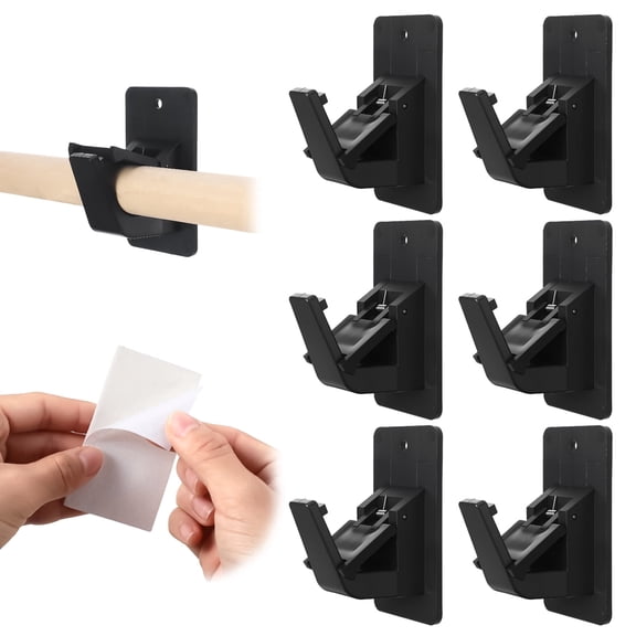 Armscye 6-Pack Heavy Duty No Drill Curtain Rod Brackets, Self Adhesive Black Curtain Rod Holders, Nail-Free Hooks with 30 lbs Weight Capacity for Apartment, Bedroom