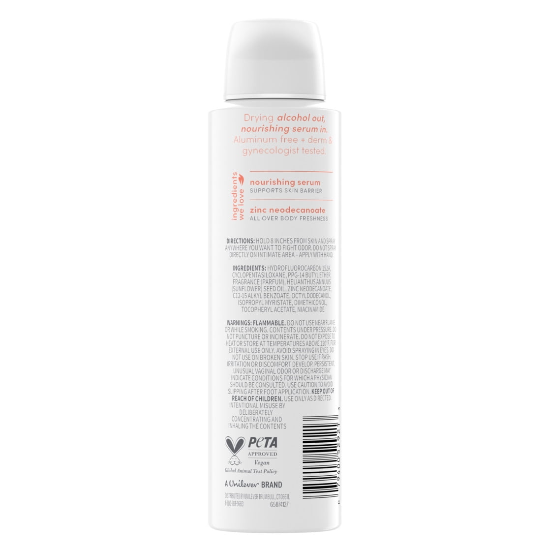 Dove Whole Body Deo Alcohol Free Deodorant Spray for Women Peach Glow, 4 oz