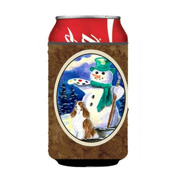 Artist Snowman With Springer Spaniel Can Or bottle sleeve Hugger - 12 oz.
