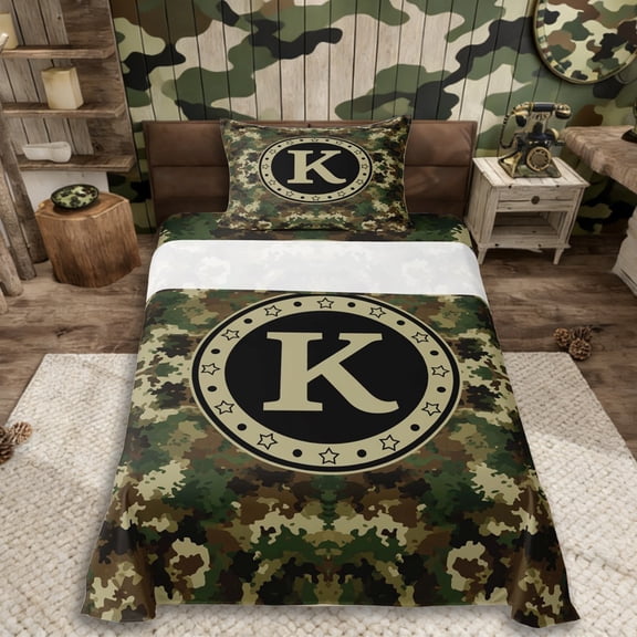 Erosebridal Boys K Personalized Initial Twin Sheet Sets 3pcs,Abstract Camouflage Bedding
